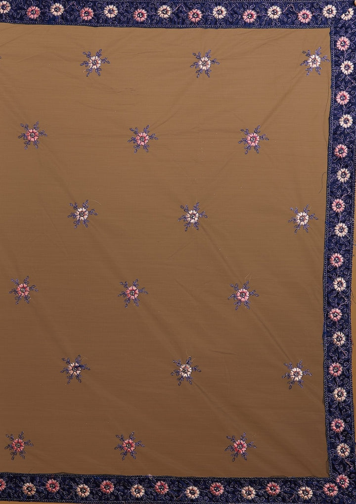 Navy Blue Zariwork Net Designer Semi-Stitched Lehenga - koskii