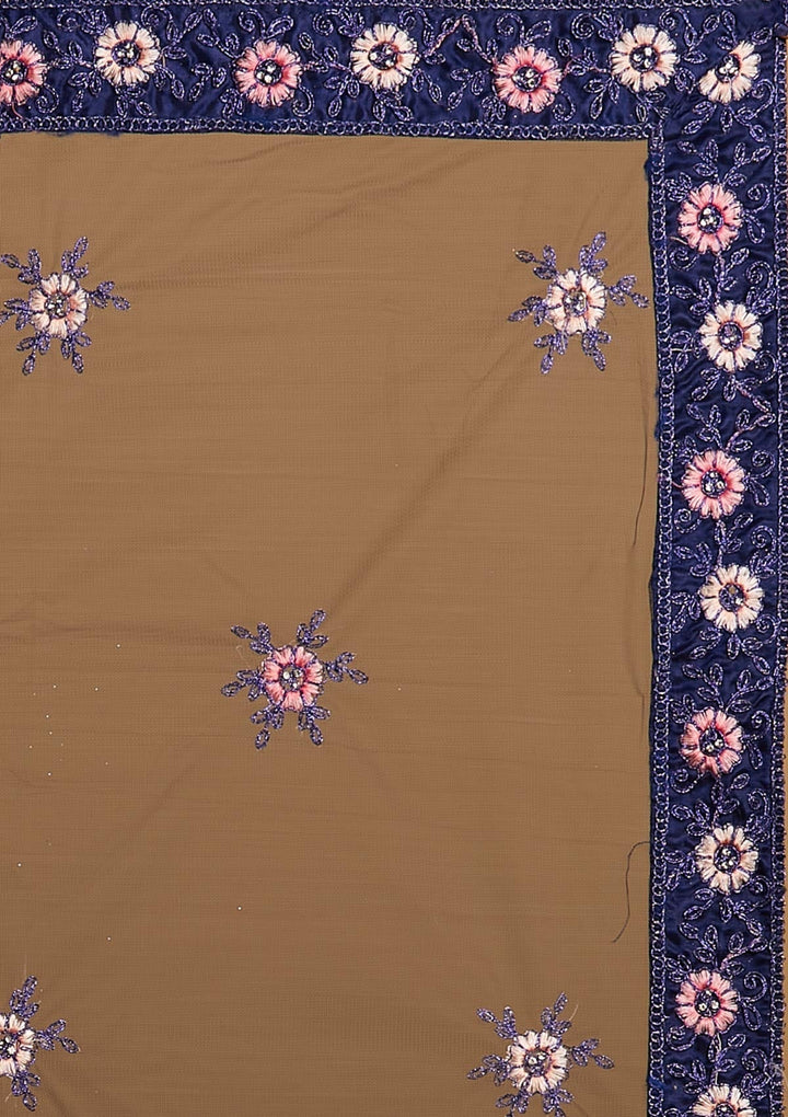 Navy Blue Zariwork Net Designer Semi-Stitched Lehenga - koskii