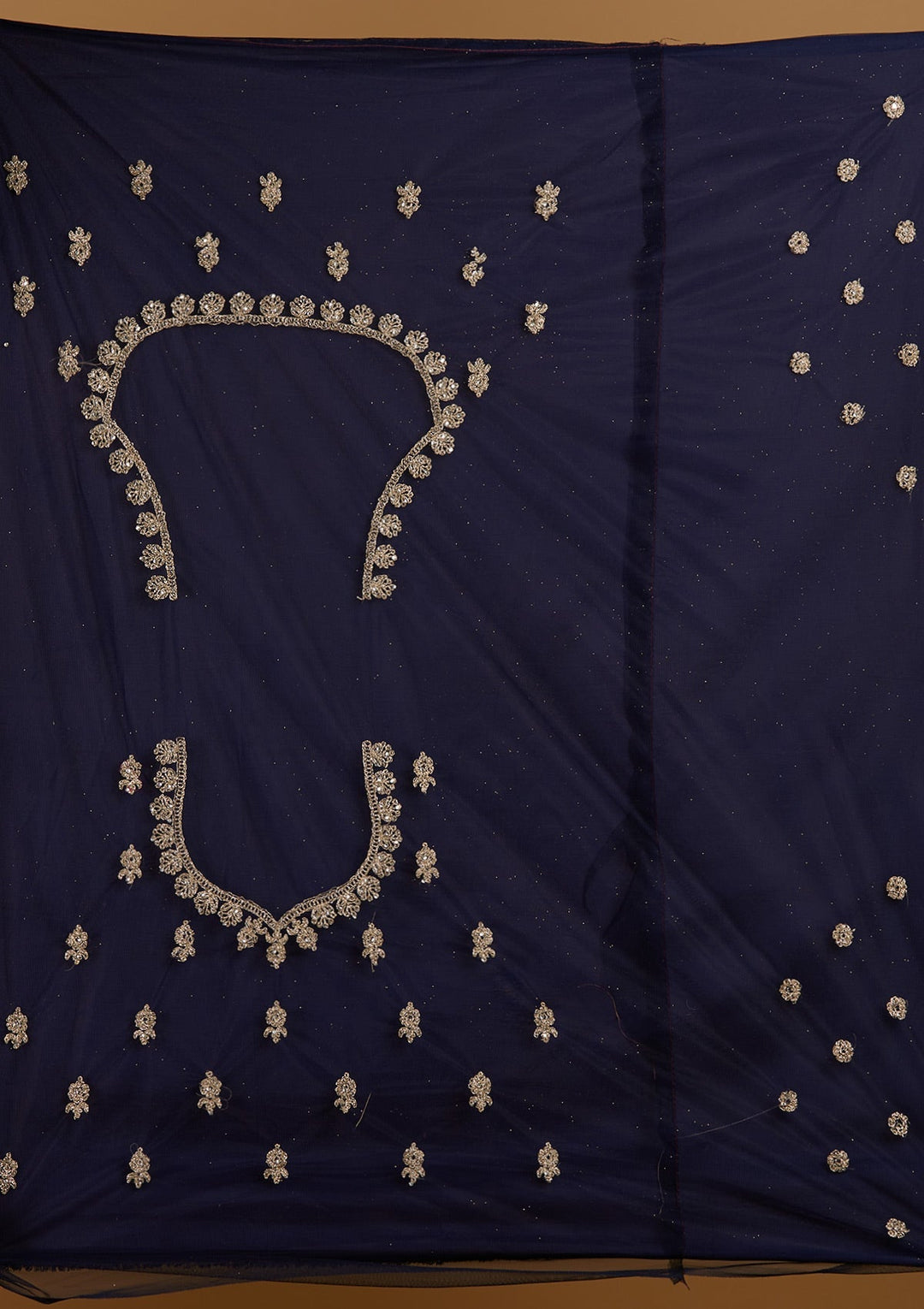 Navy Blue Zariwork Net Designer Semi-Stitched Lehenga - Koskii