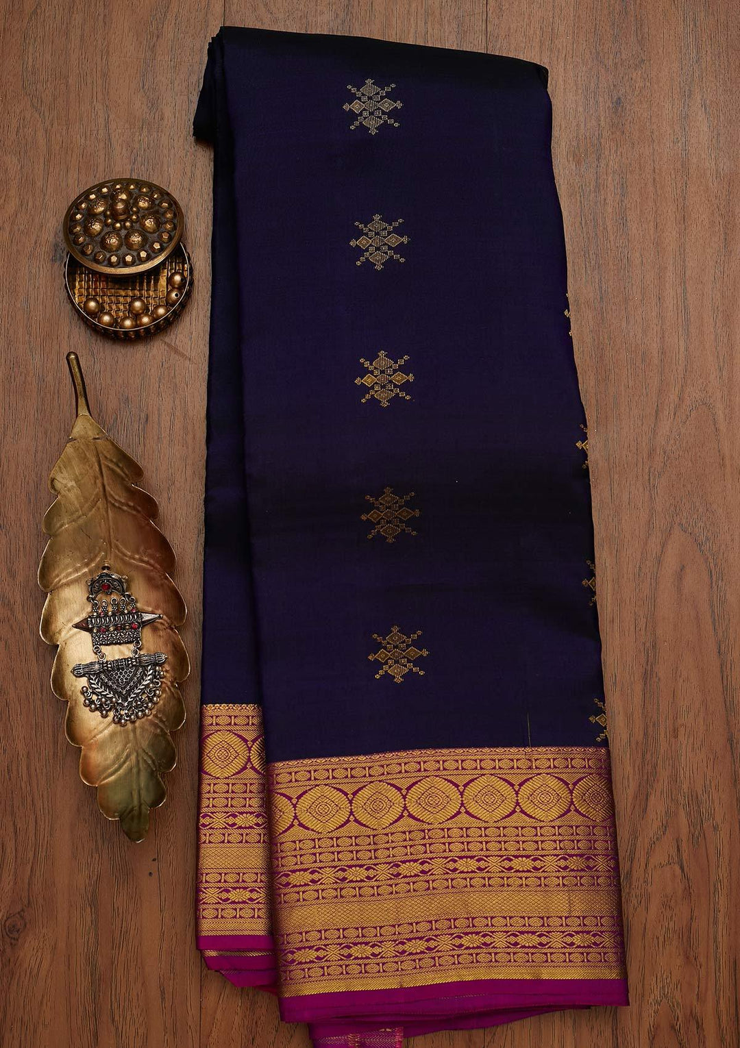 Navy Blue Zariwork Pure Silk Designer Saree - koskii