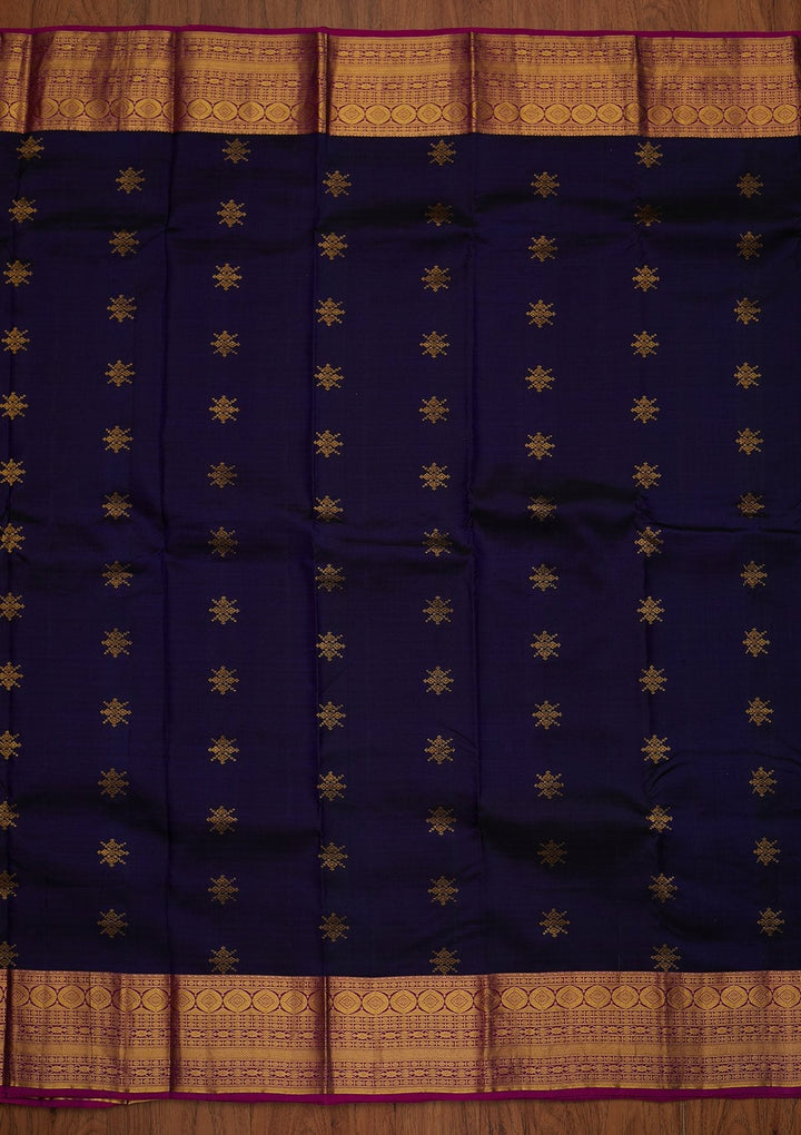Navy Blue Zariwork Pure Silk Designer Saree - koskii