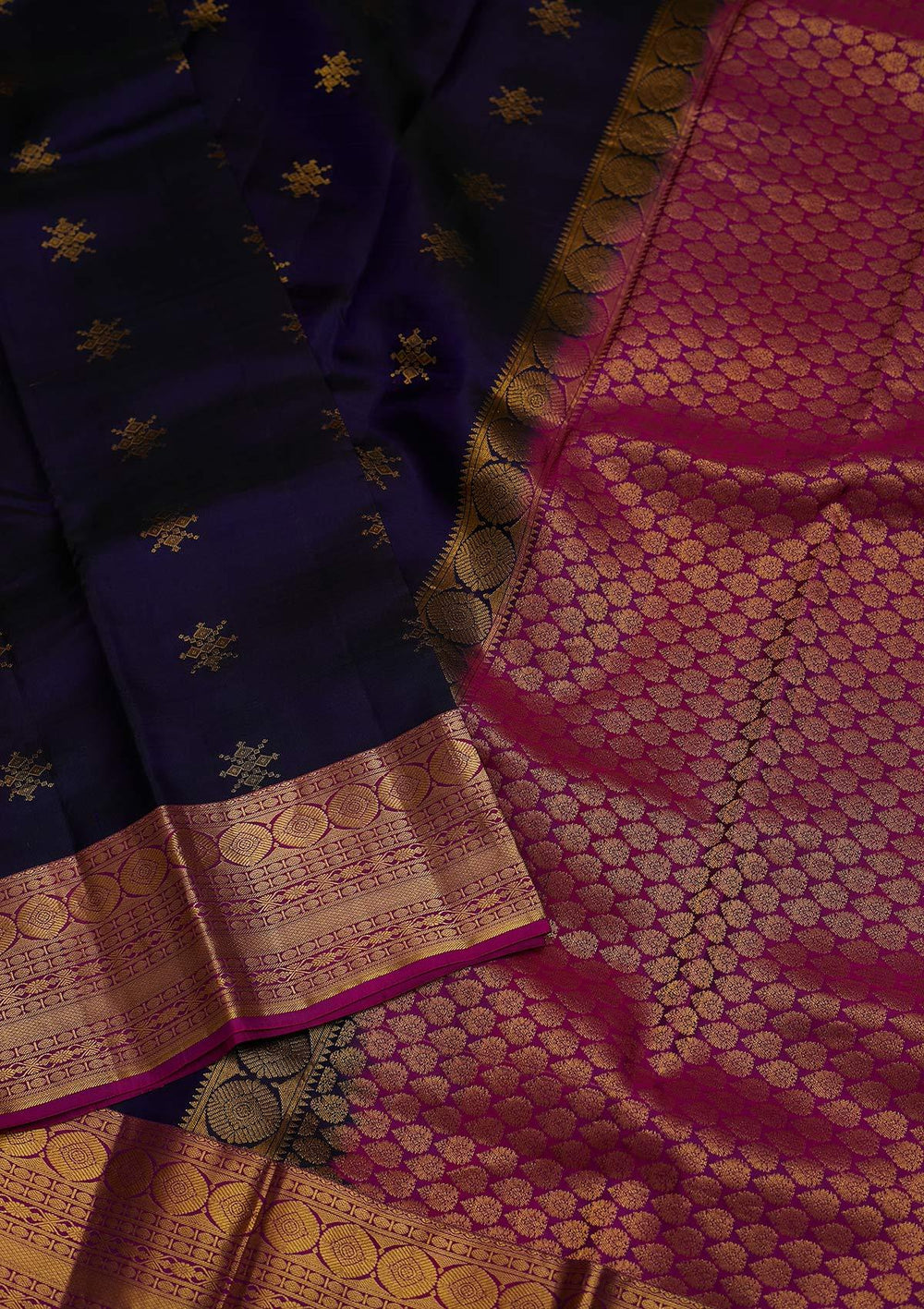 Navy Blue Zariwork Pure Silk Designer Saree - koskii