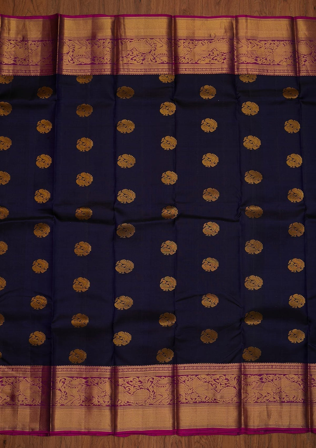 Navy Blue Zariwork Pure Silk Designer Saree - koskii