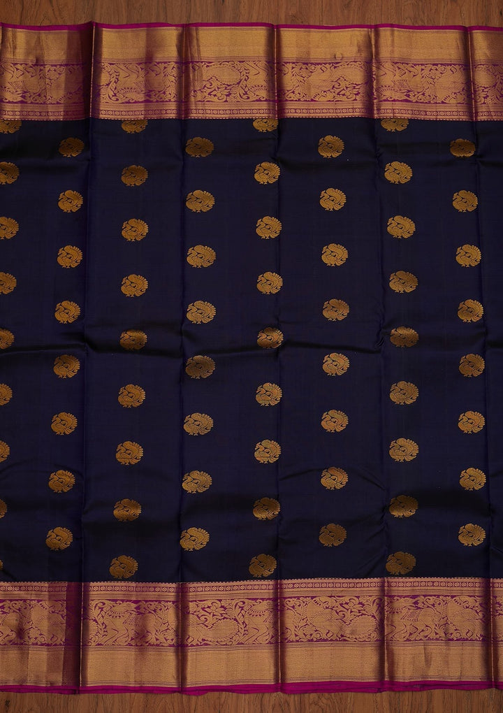 Navy Blue Zariwork Pure Silk Designer Saree - koskii