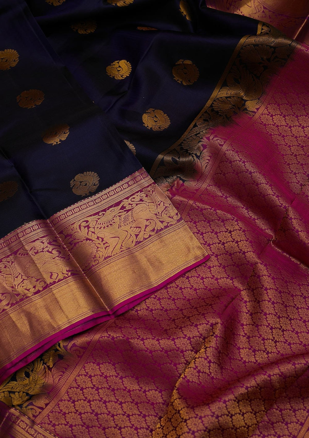 Navy Blue Zariwork Pure Silk Designer Saree - koskii