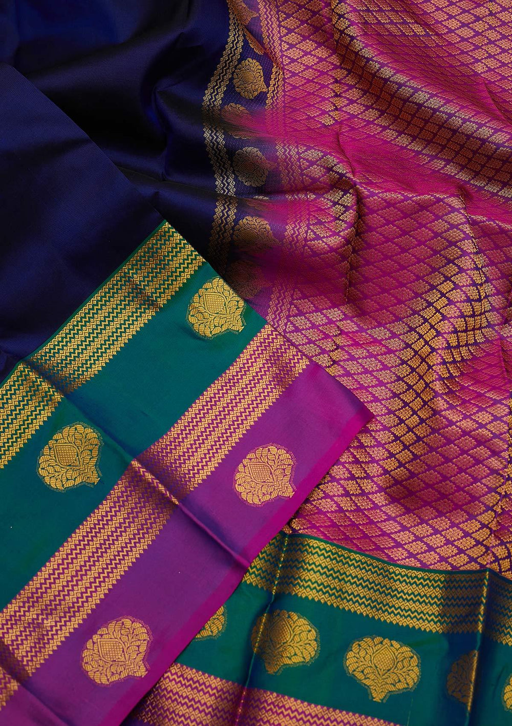 Navy Blue Zariwork Pure Silk Designer Saree - koskii