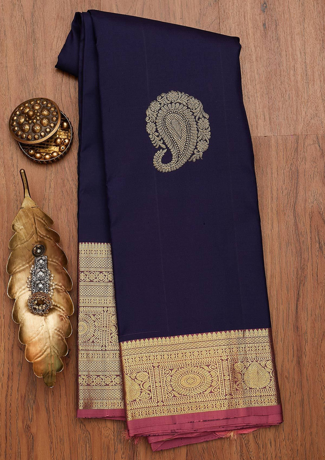 Navy Blue Zariwork Pure Silk Designer Saree - koskii