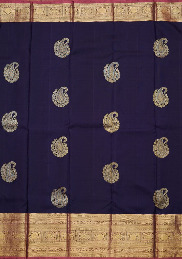 Navy Blue Zariwork Pure Silk Designer Saree - koskii
