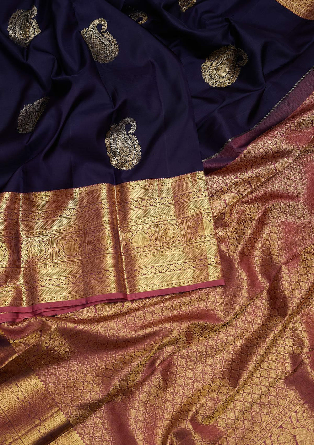 Navy Blue Zariwork Pure Silk Designer Saree - koskii