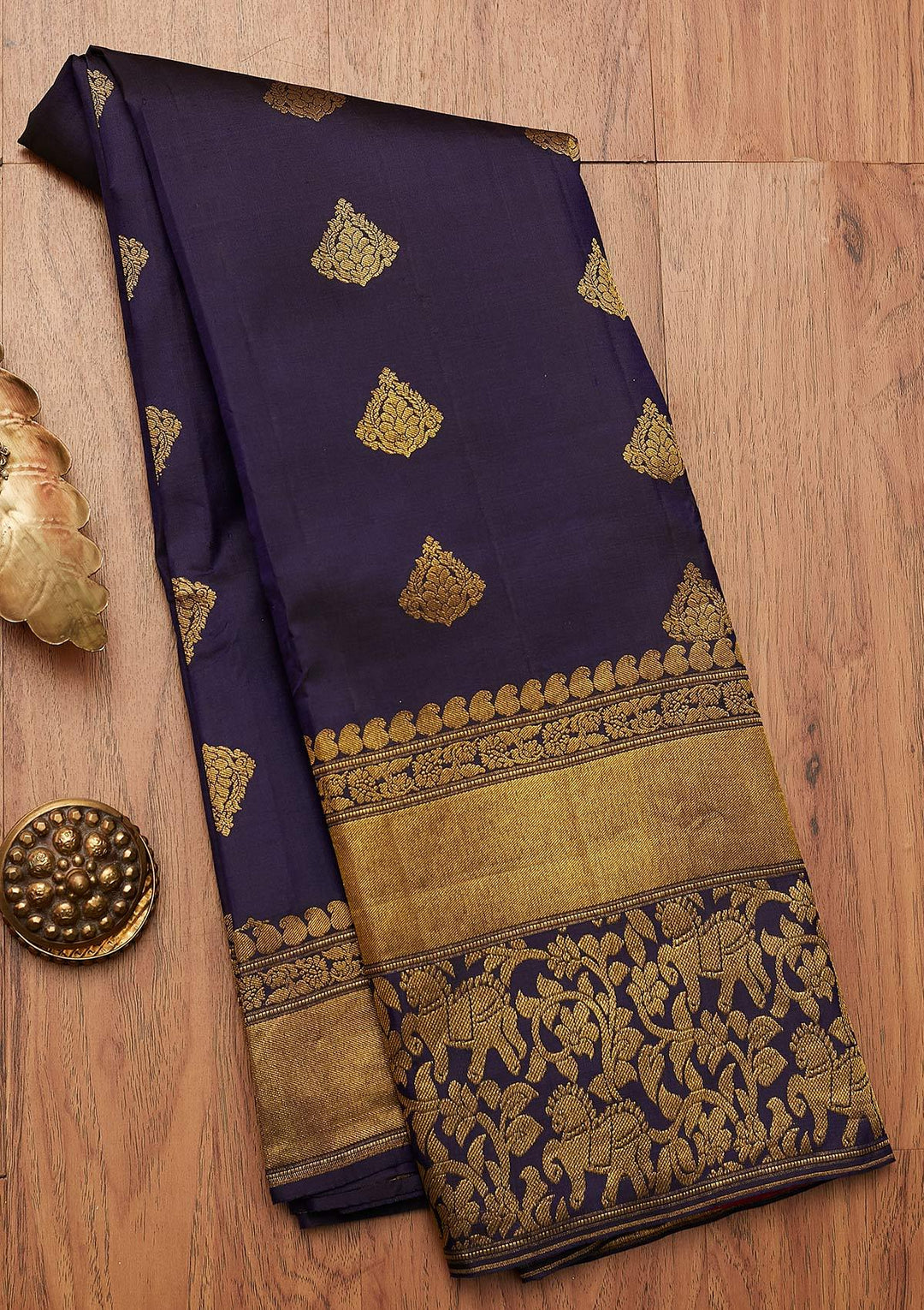 Navy Blue Zariwork Pure Silk Designer Saree - koskii