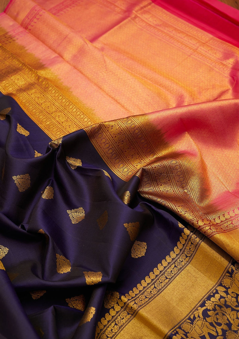 Navy Blue Zariwork Pure Silk Designer Saree - koskii