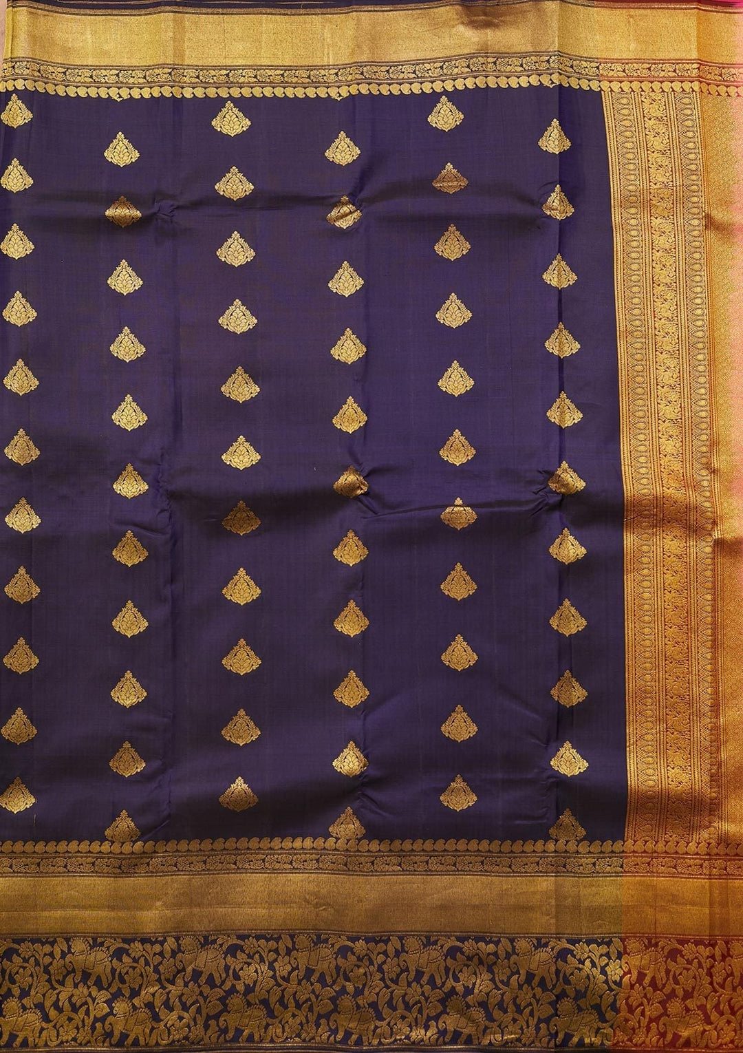 Navy Blue Zariwork Pure Silk Designer Saree - koskii