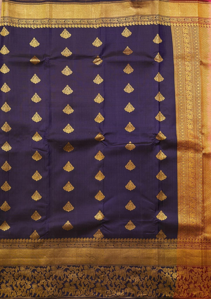 Navy Blue Zariwork Pure Silk Designer Saree - koskii