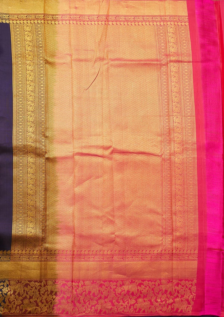 Navy Blue Zariwork Pure Silk Designer Saree - koskii
