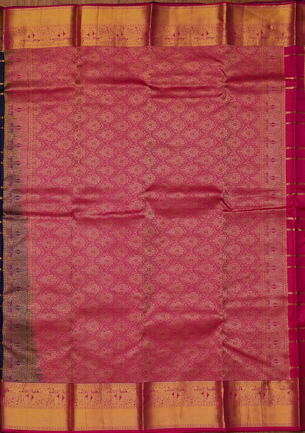 Navy Blue Zariwork Pure Silk Designer Saree - koskii