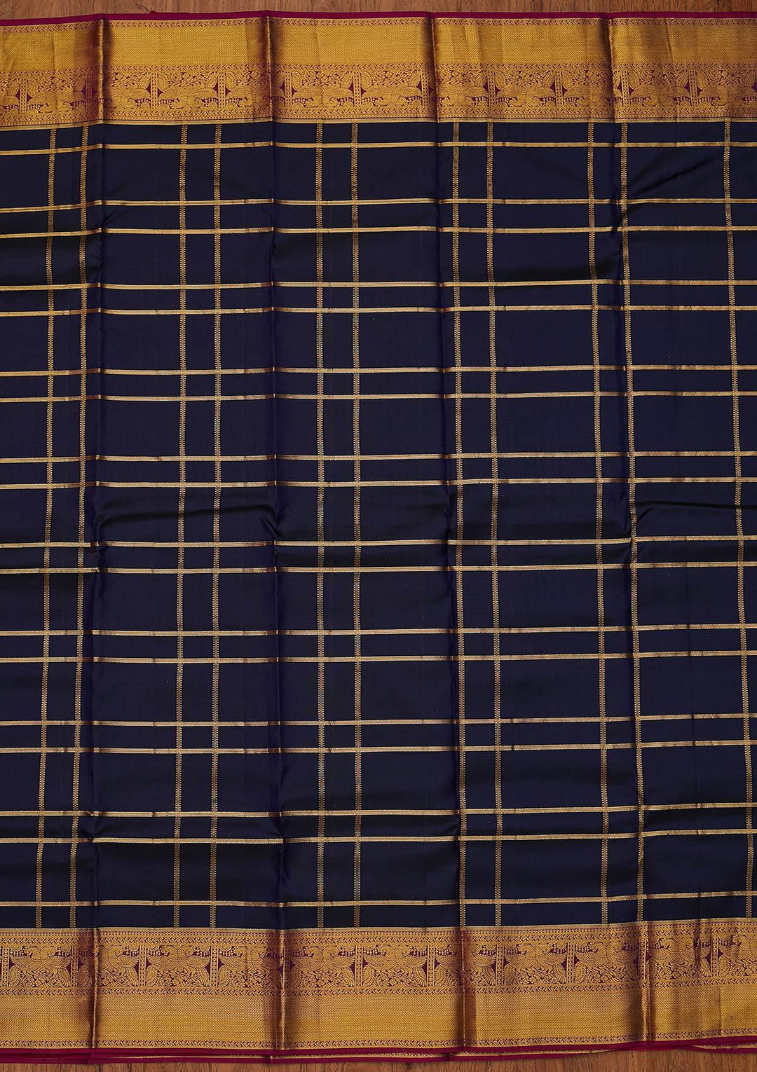 Navy Blue Zariwork Pure Silk Designer Saree - koskii