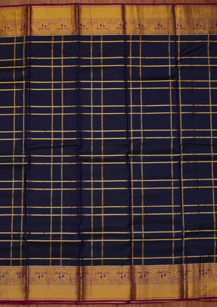 Navy Blue Zariwork Pure Silk Designer Saree - koskii