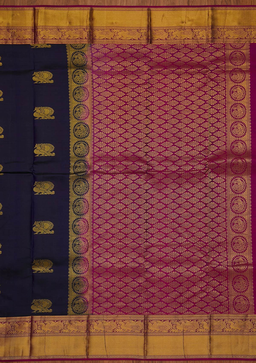 Navy Blue Zariwork Pure Silk Designer Saree - koskii