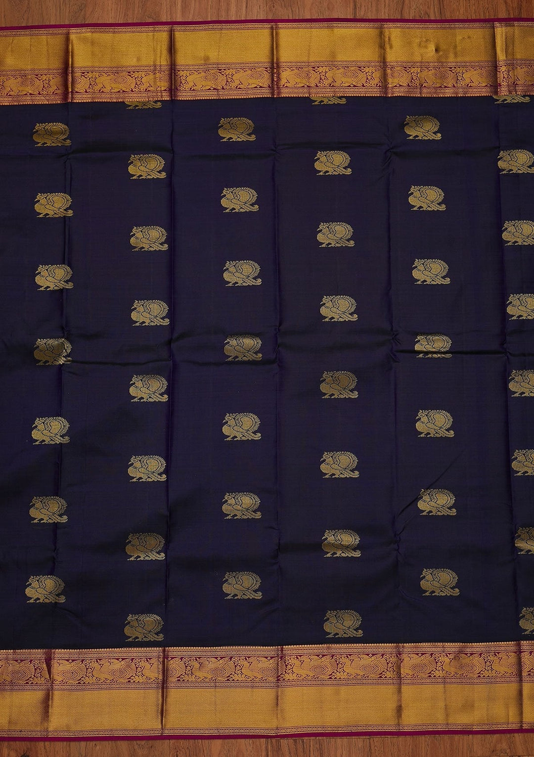 Navy Blue Zariwork Pure Silk Designer Saree - koskii