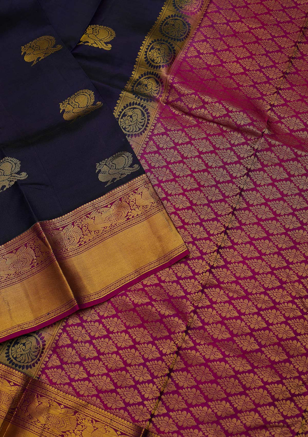 Navy Blue Zariwork Pure Silk Designer Saree - koskii