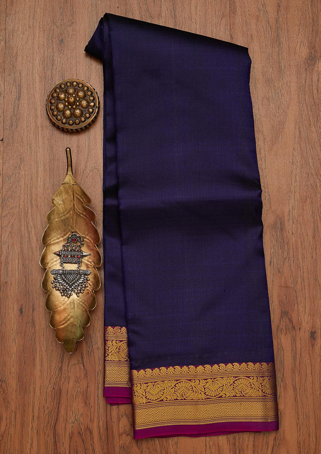 Navy Blue Zariwork Pure Silk Designer Saree - koskii