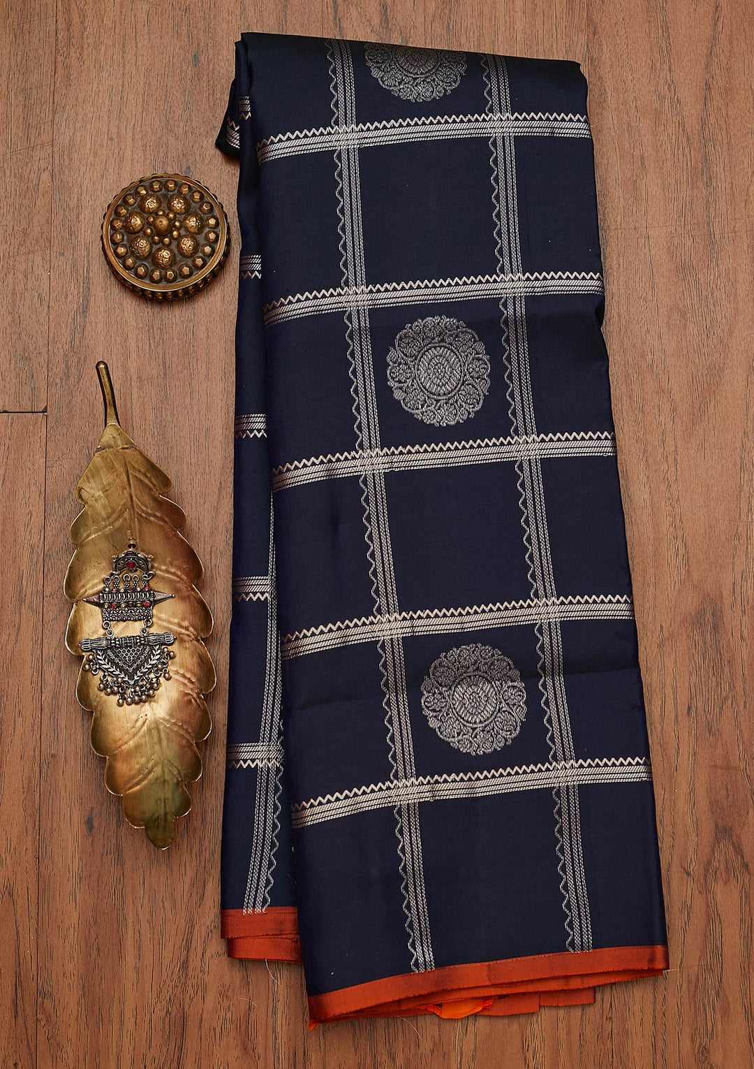 Navy Blue Zariwork Pure Silk Designer Saree - koskii