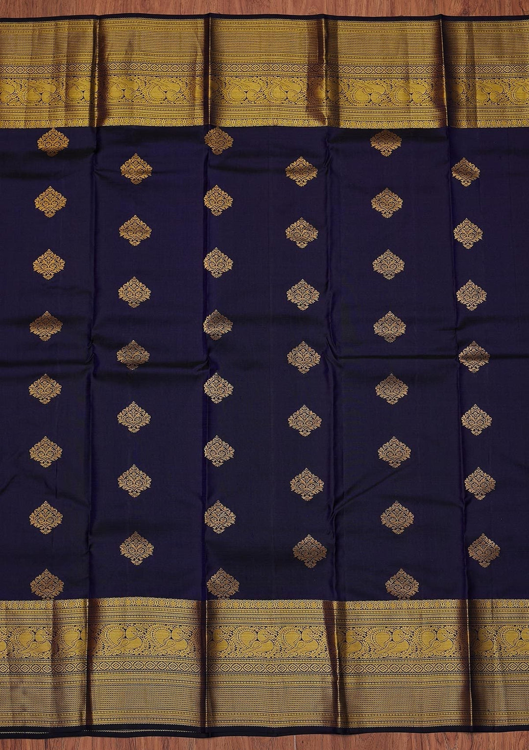 Navy Blue Zariwork Pure Silk Designer Unstitched Saree - Koskii