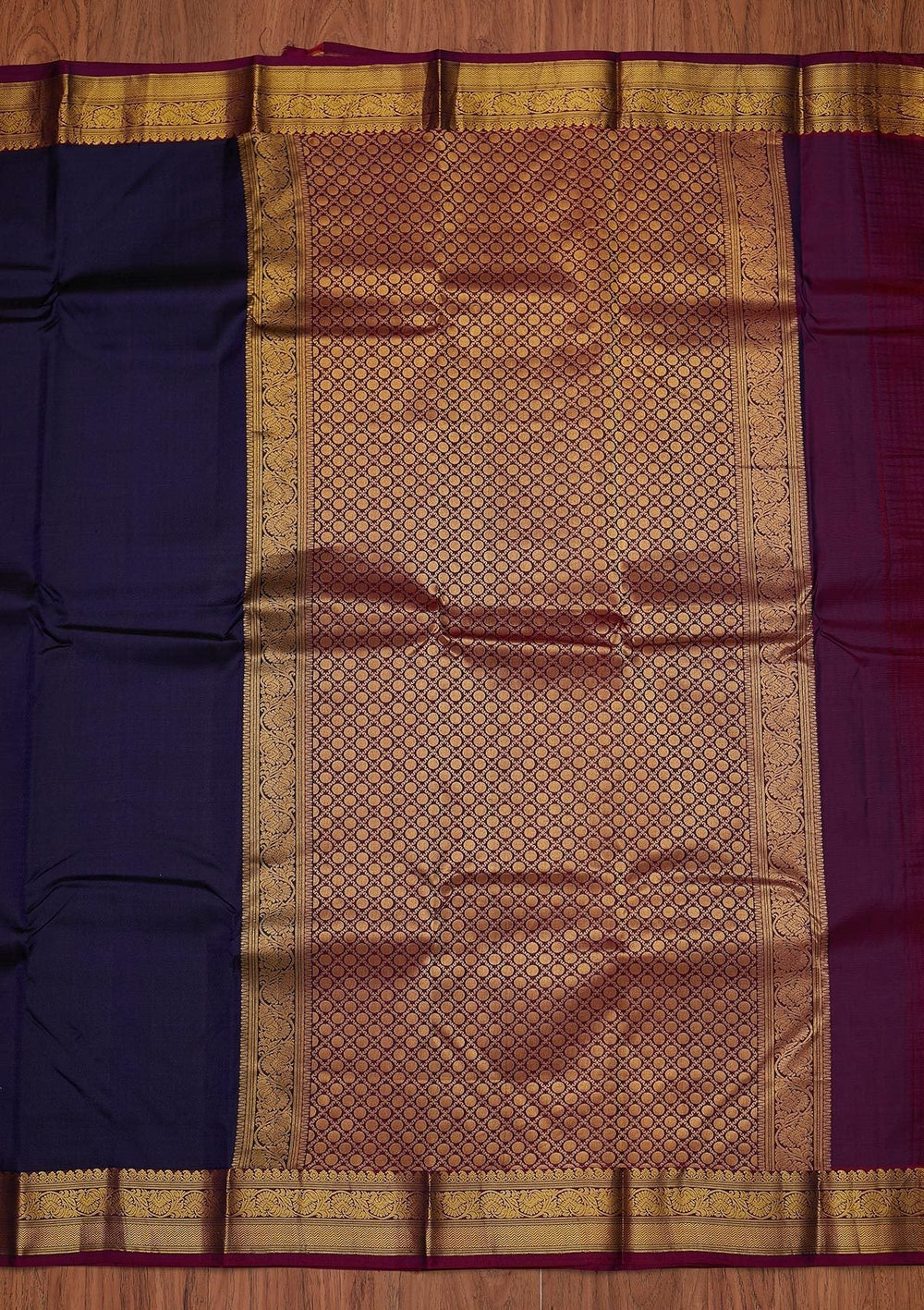 Navy Blue Zariwork Pure Silk Designer Unstitched Saree - Koskii