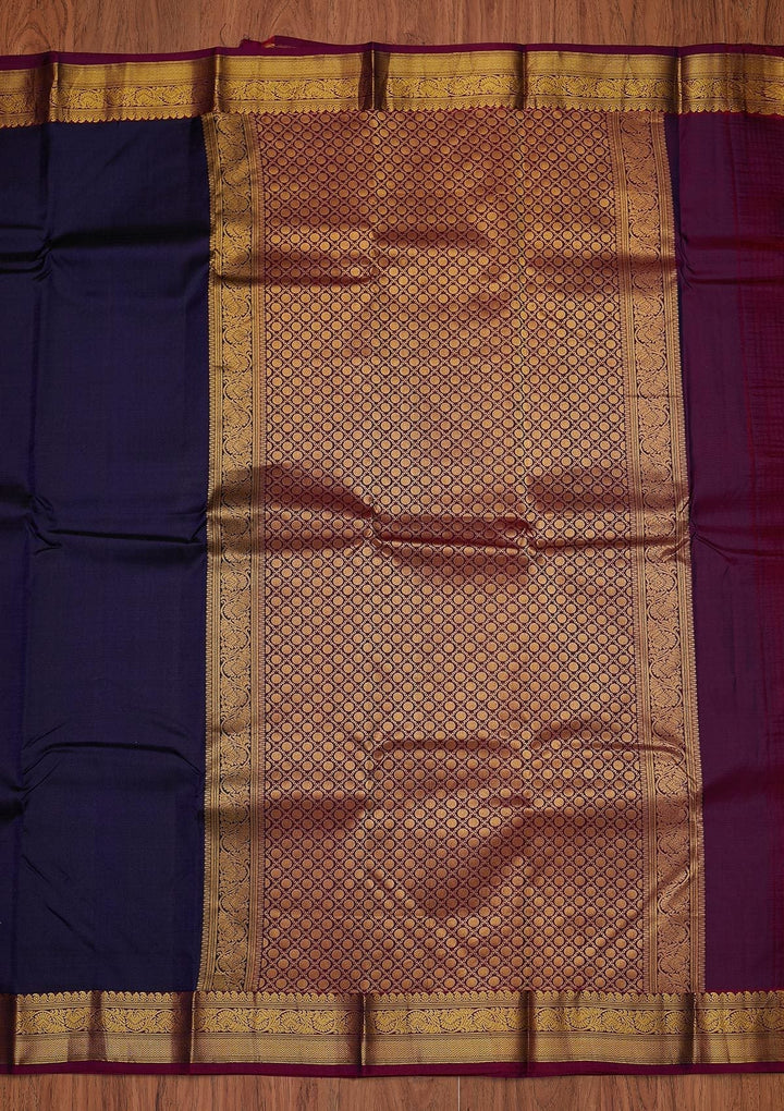 Navy Blue Zariwork Pure Silk Designer Unstitched Saree - Koskii