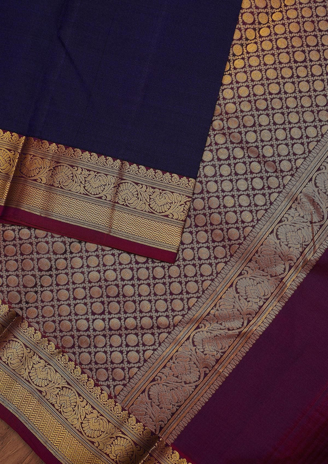Navy Blue Zariwork Pure Silk Designer Unstitched Saree - Koskii