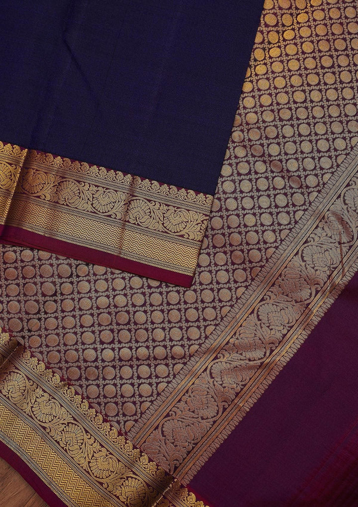 Navy Blue Zariwork Pure Silk Designer Unstitched Saree - Koskii