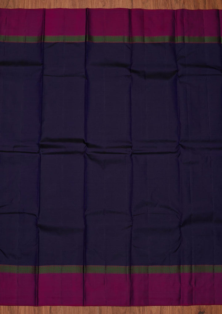 Navy Blue Zariwork Pure Silk Designer Unstitched Saree - Koskii