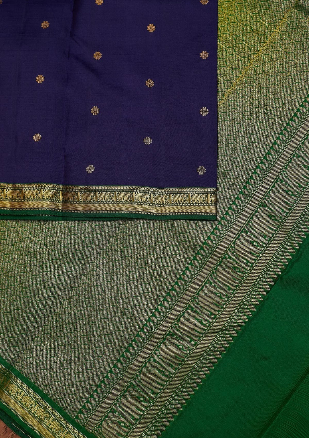Navy Blue Zariwork Pure Silk Designer Unstitched Saree - Koskii