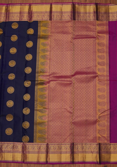 Navy Blue Zariwork Pure Silk Designer Unstitched Saree - Koskii