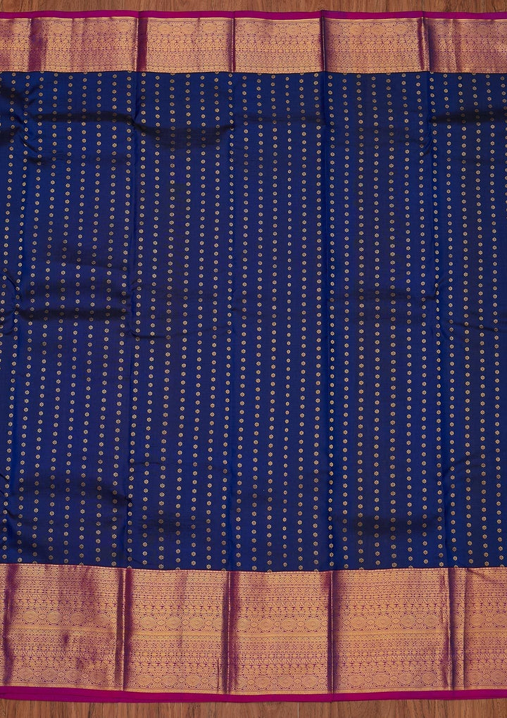 Navy Blue Zariwork Pure Silk Designer Unstitched Saree - Koskii