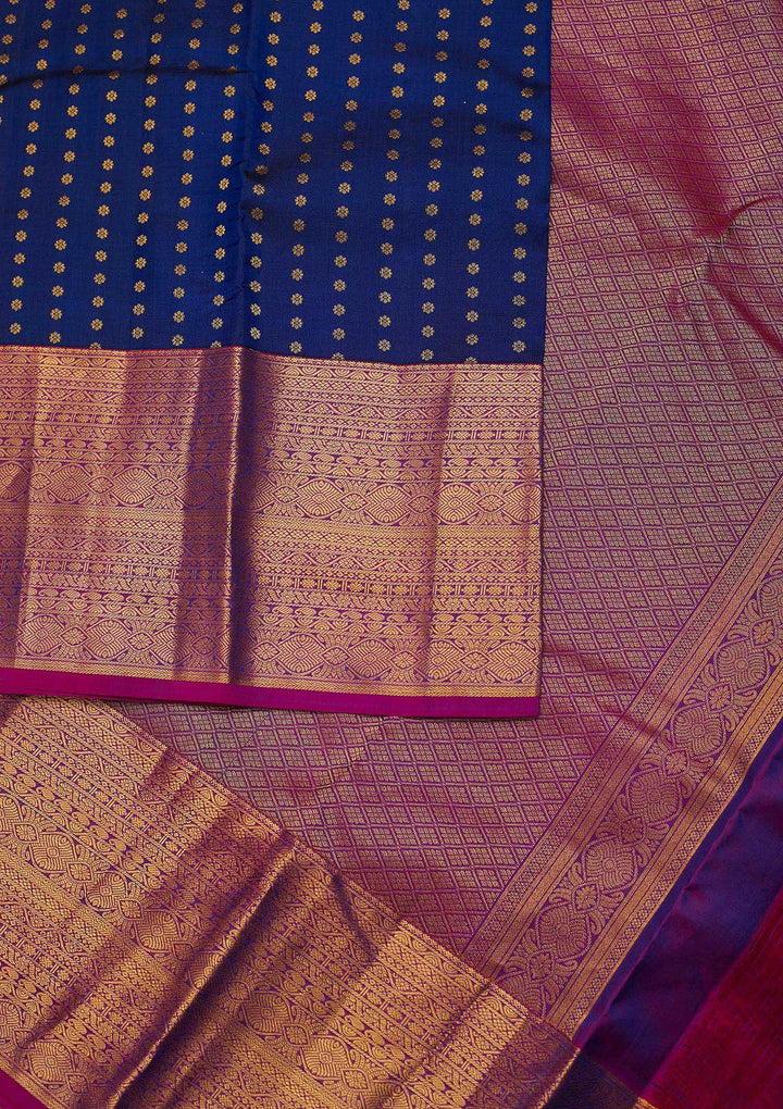 Navy Blue Zariwork Pure Silk Designer Unstitched Saree - Koskii