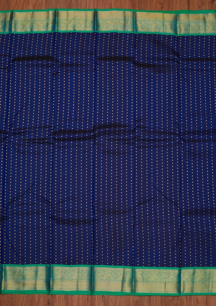 Navy Blue Zariwork Pure Silk Designer Unstitched Saree - Koskii
