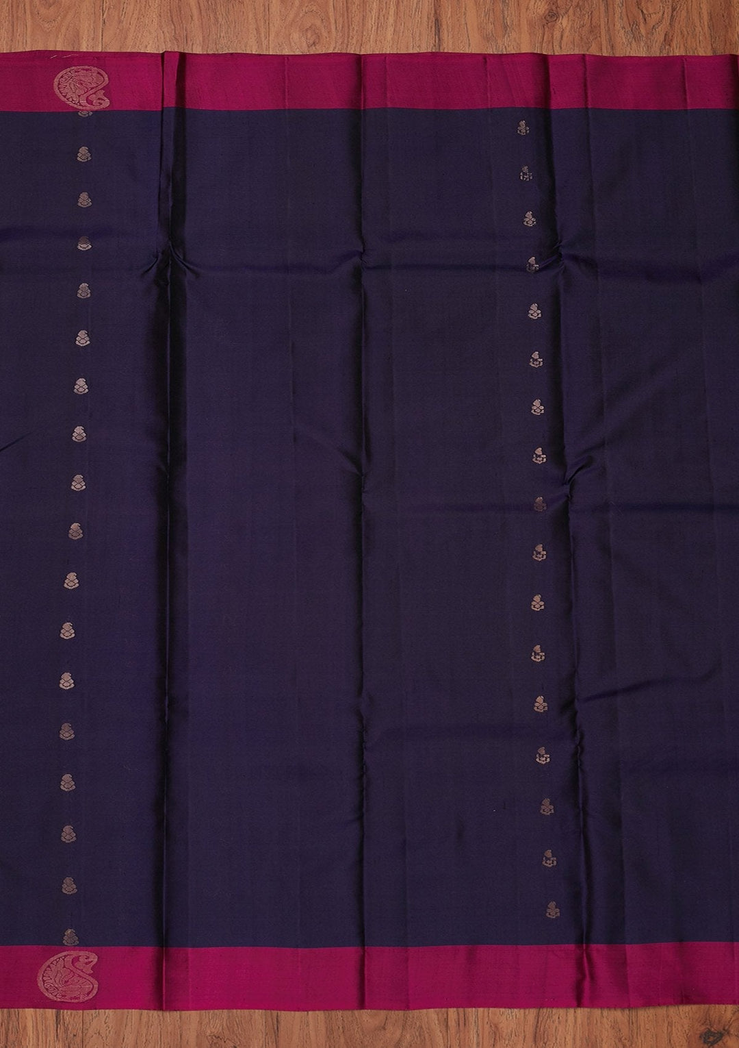 Navy Blue Zariwork Pure Silk Designer Unstitched Saree - Koskii