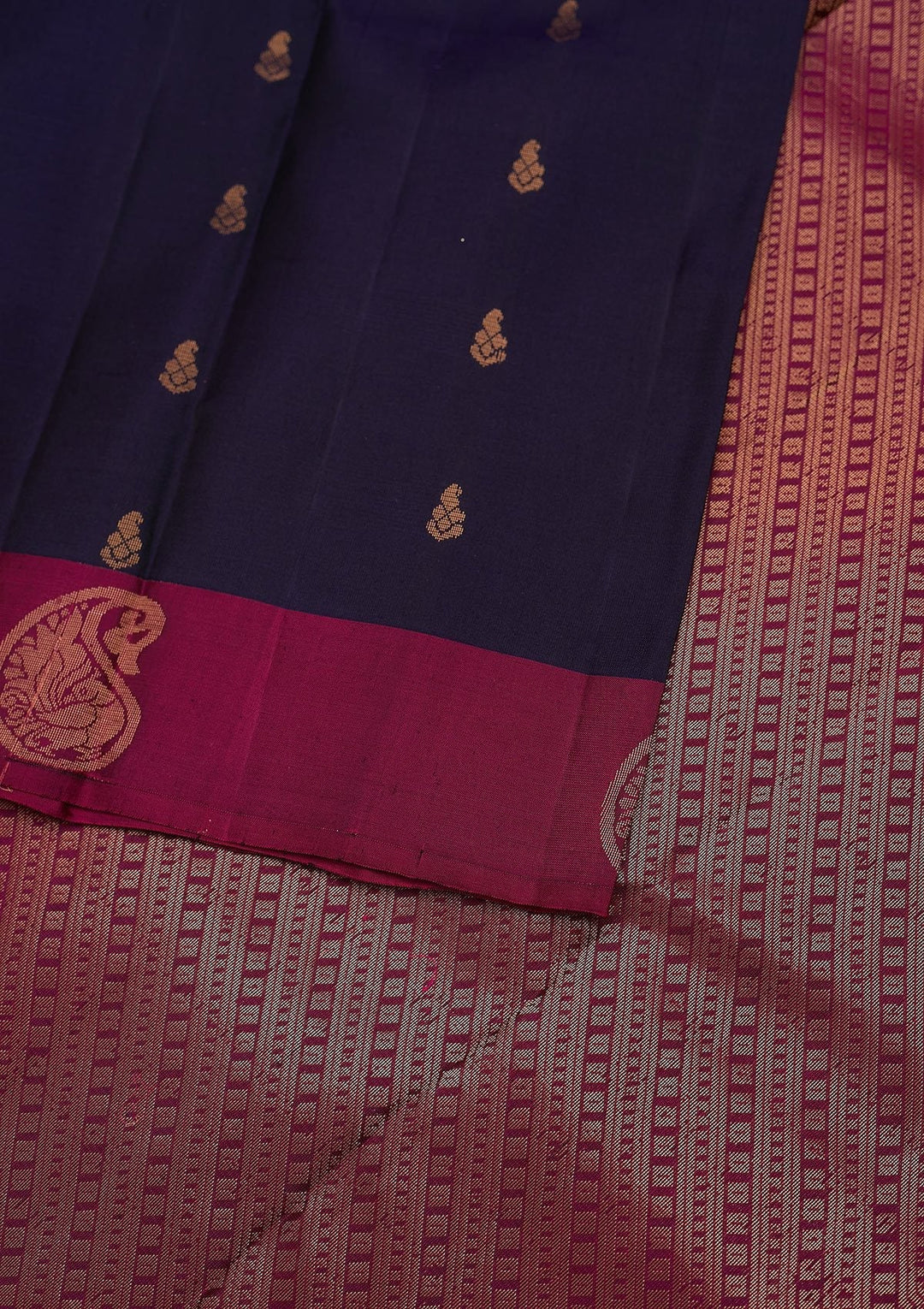 Navy Blue Zariwork Pure Silk Designer Unstitched Saree - Koskii