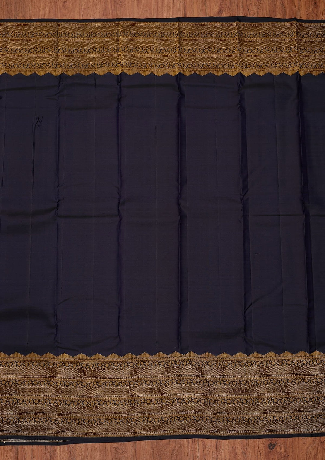 Navy Blue Zariwork Pure Silk Designer Unstitched Saree - Koskii