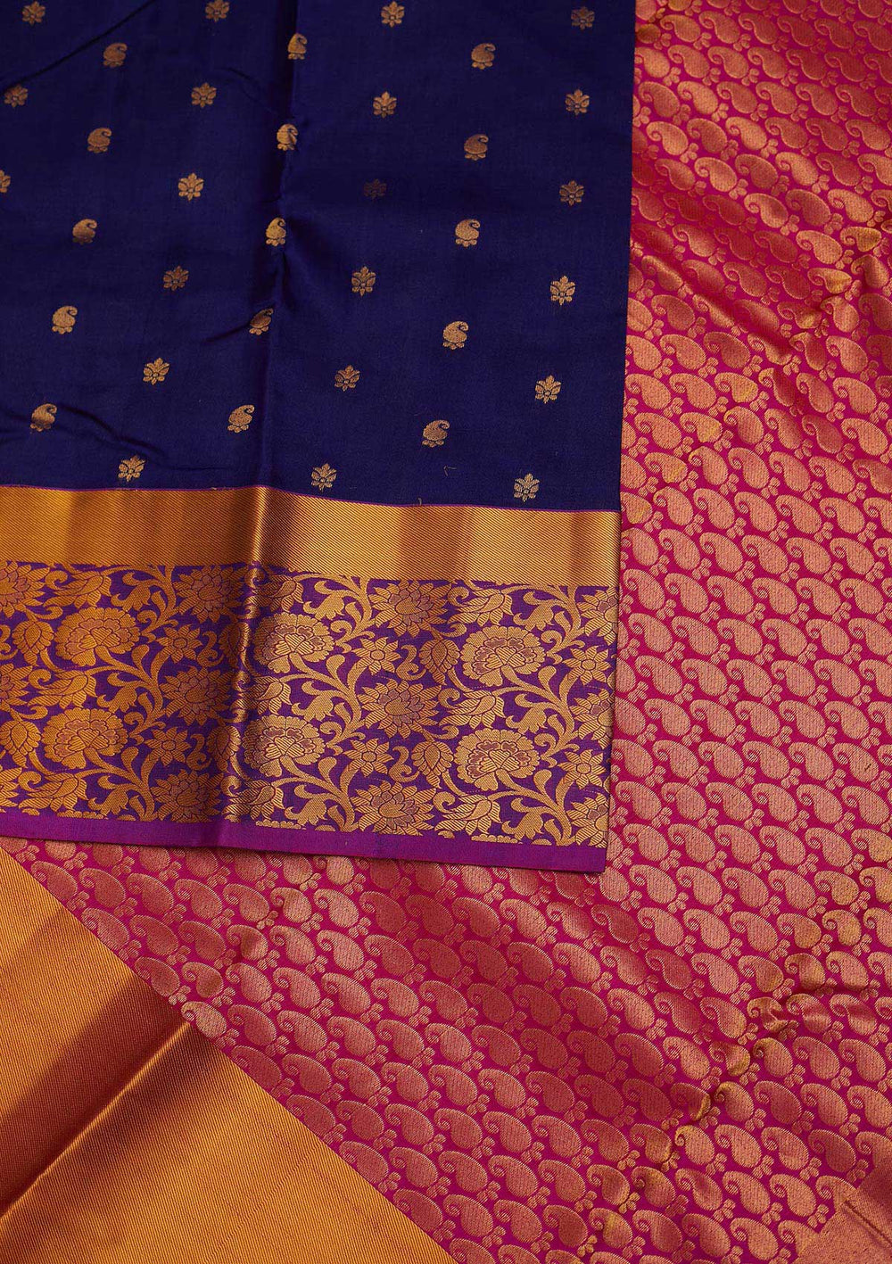 Navy Blue Zariwork Pure Silk Designer Saree - Koskii
