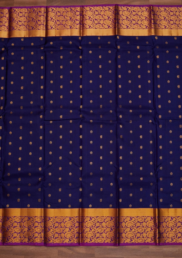 Navy Blue Zariwork Pure Silk Designer Saree - Koskii