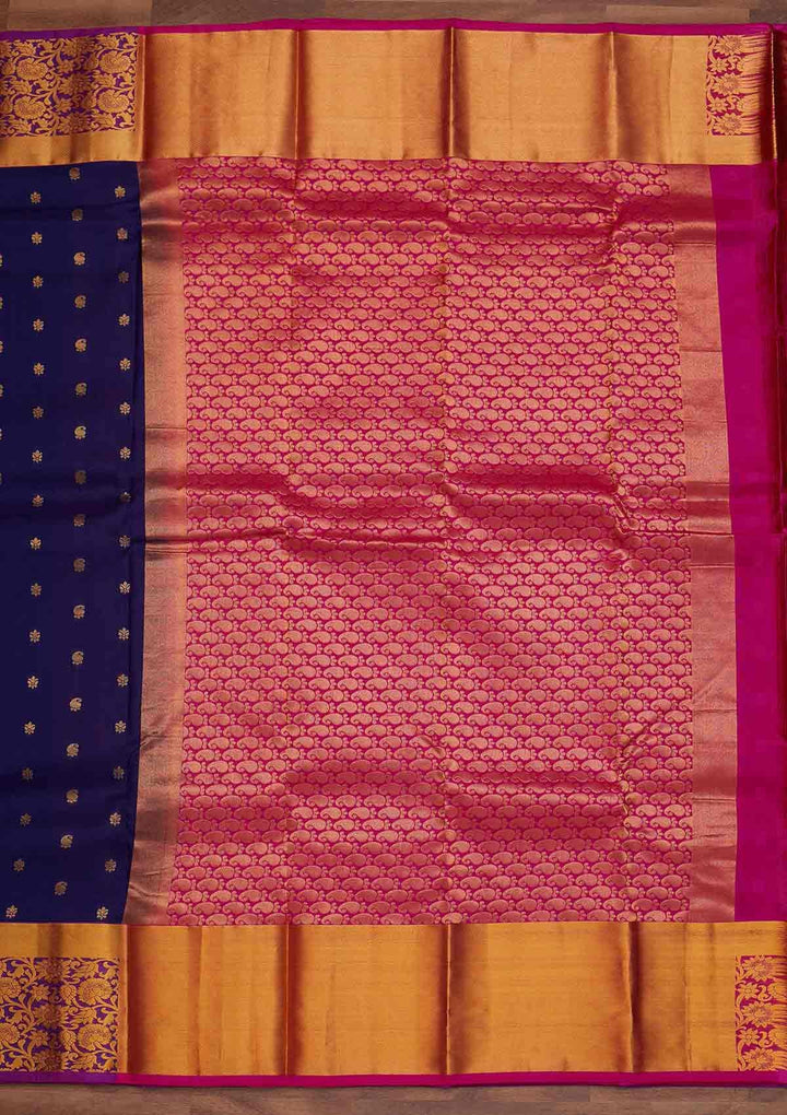 Navy Blue Zariwork Pure Silk Designer Saree - Koskii
