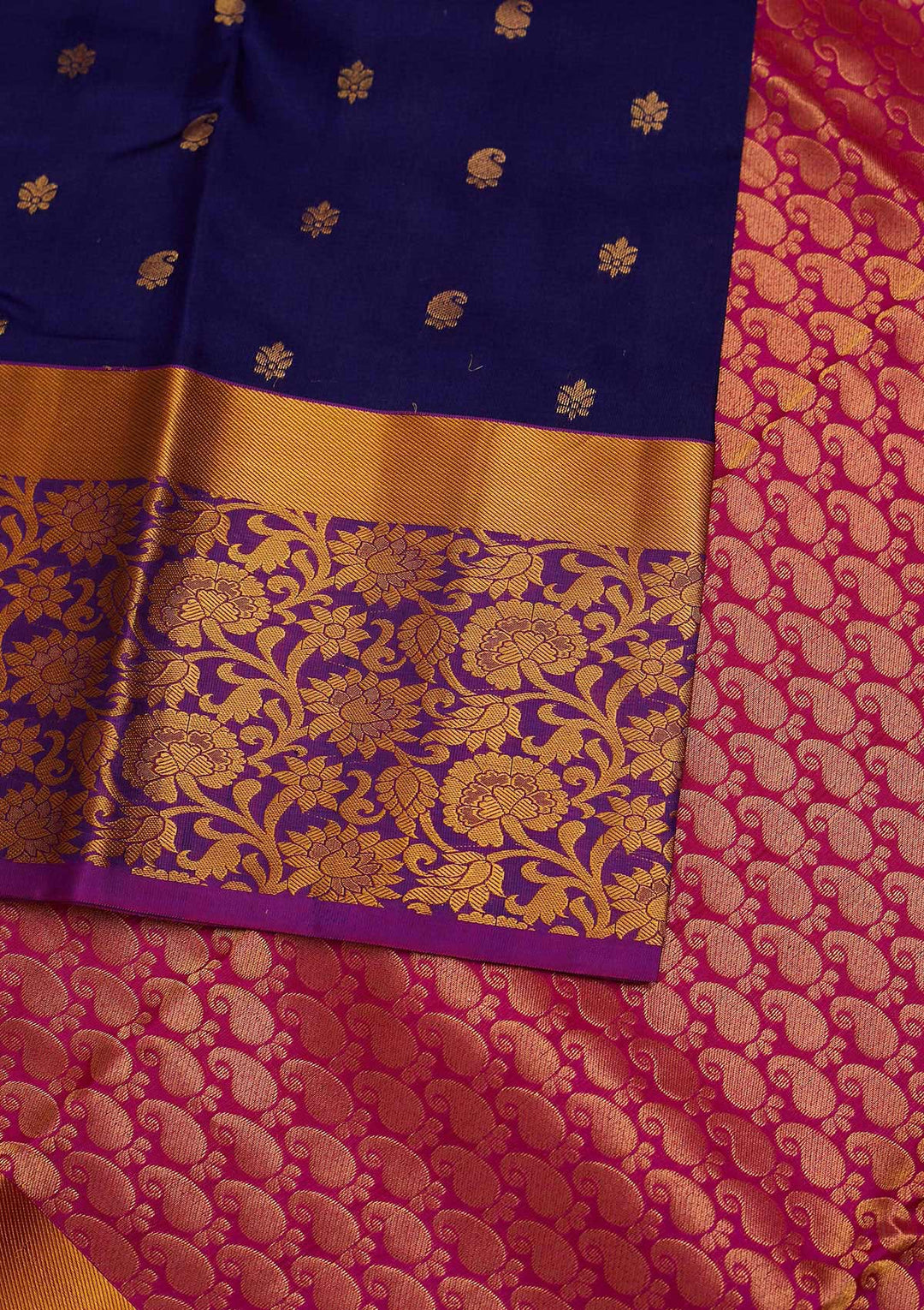 Navy Blue Zariwork Pure Silk Designer Saree - Koskii