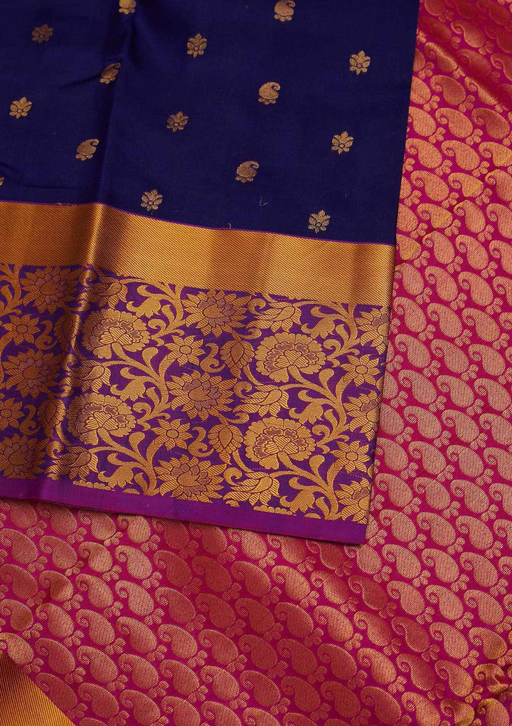 Navy Blue Zariwork Pure Silk Designer Saree - Koskii