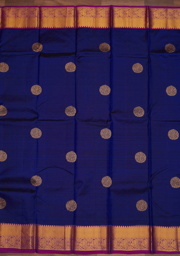 Navy Blue Zariwork Pure Silk Designer Saree - Koskii
