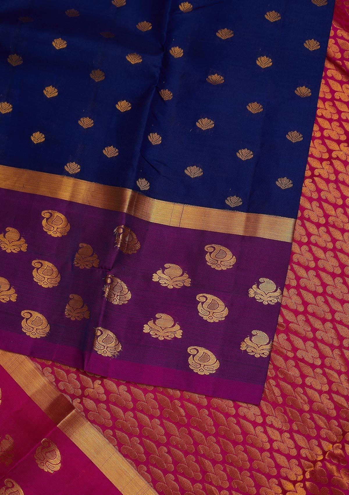 Navy Blue Zariwork Pure Silk Designer Saree - Koskii