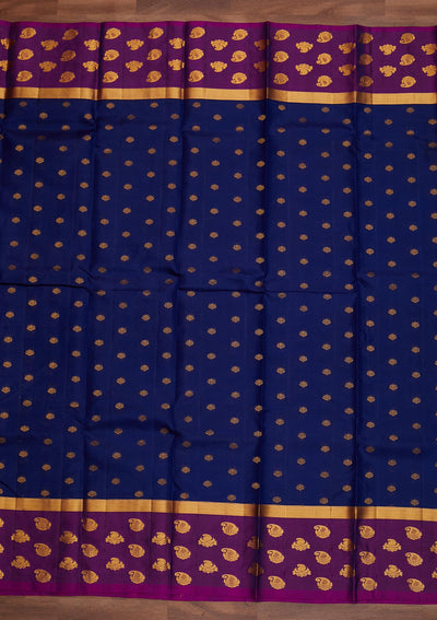 Navy Blue Zariwork Pure Silk Designer Saree - Koskii