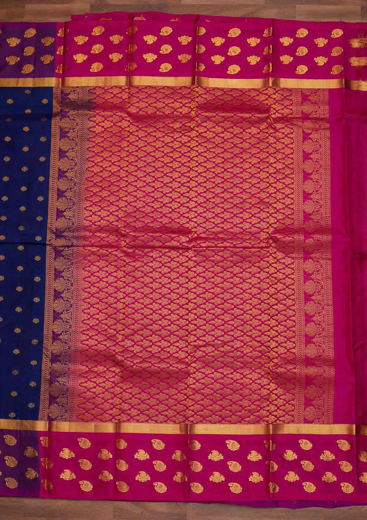 Navy Blue Zariwork Pure Silk Designer Saree - Koskii