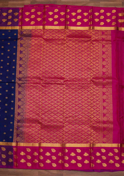 Navy Blue Zariwork Pure Silk Designer Saree - Koskii